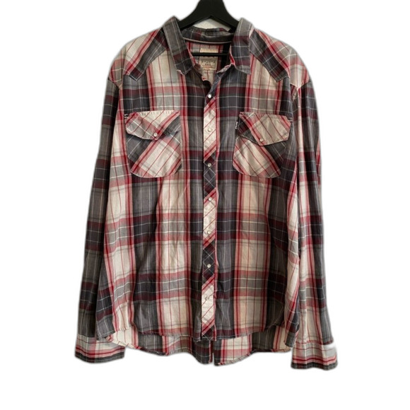 Levi's Red and Gray Plaid Pearl Snap Shirt XXXL UB-16 - Picture 1 of 9